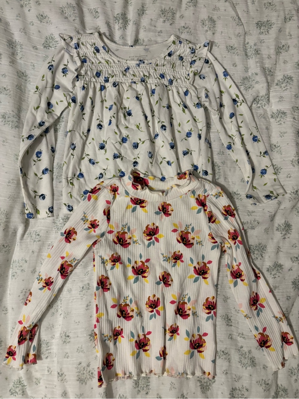 wonder nation White Long Sleeve Floral Tops - Blue & Pink Flowers